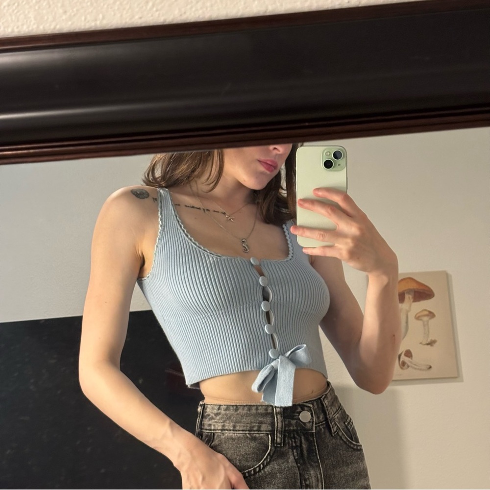 Marc Defang XS Sky Blue Ribbed Button-Up Tank Top